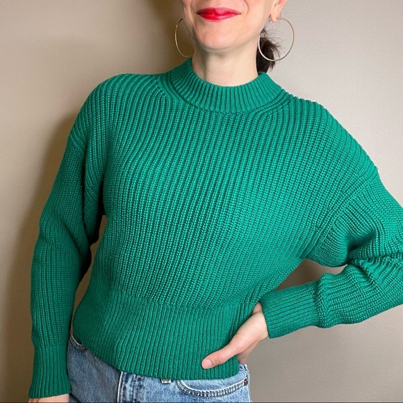 Everlane Sweaters - Everlane textured cotton crew neck sweater pullover ultramarine green cropped S